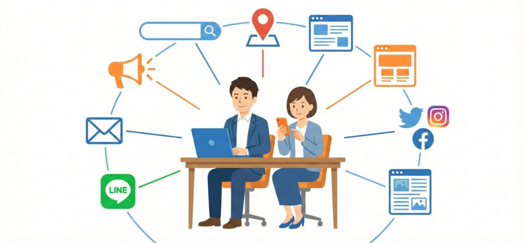 中小企業・個人事業主のためのWeb集客チャネルマップ（検索・地図・ホームページ・SNS・LINE）