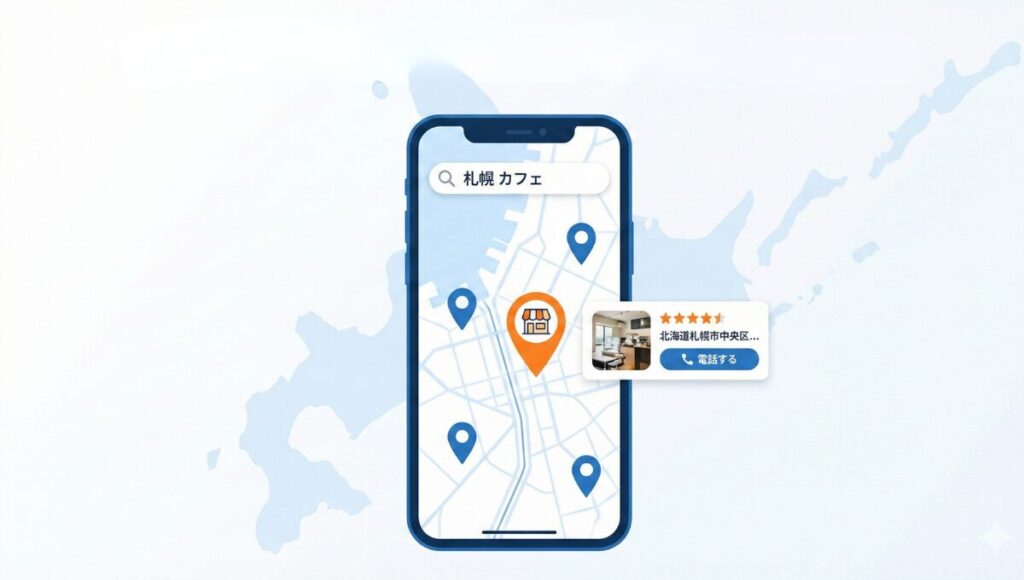 札幌エリアの店舗をイメージした地図アプリ風MEO集客イラスト